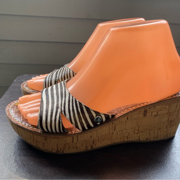 SAM EDELMAN Reid White Brown leather Cork Wedge Platform Mules Slides Sandals - Picture 4 of 13